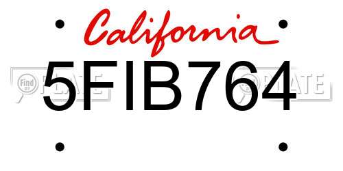 5FIB764 California License Plate