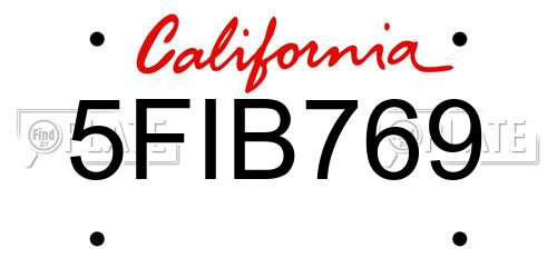5FIB769 California License Plate