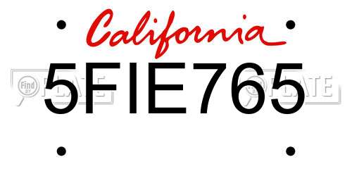 5FIE765 California License Plate