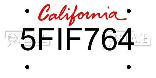 5FIF764 California License Plate