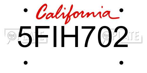 5FIH702 California License Plate