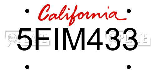5FIM433 California License Plate
