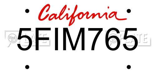 5FIM765 California License Plate