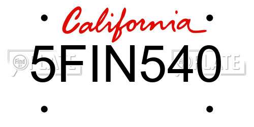 5FIN540 California License Plate