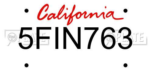 5FIN763 California License Plate