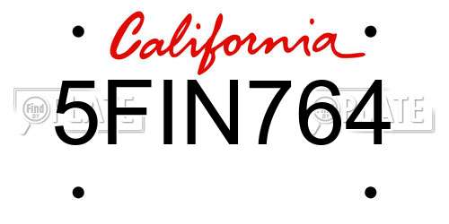 5FIN764 California License Plate