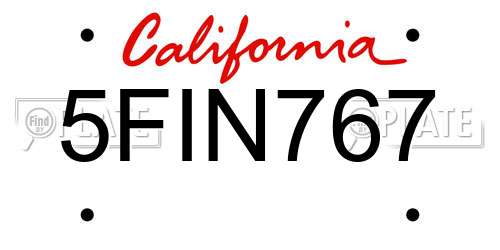 5FIN767 California License Plate