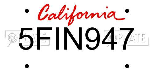 5FIN947 California License Plate