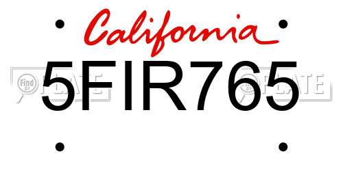 5FIR765 California License Plate