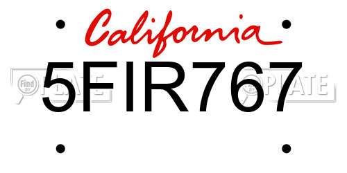 5FIR767 California License Plate