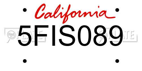 5FIS089 California License Plate