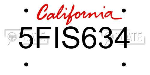 5FIS634 California License Plate