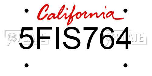 5FIS764 California License Plate
