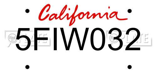 5FIW032 California License Plate