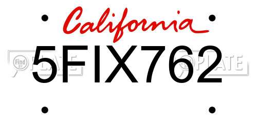 5FIX762 California License Plate