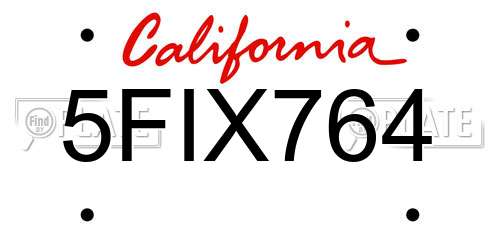 5FIX764 California License Plate