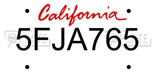 5FJA765 California License Plate