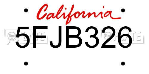 5FJB326 California License Plate