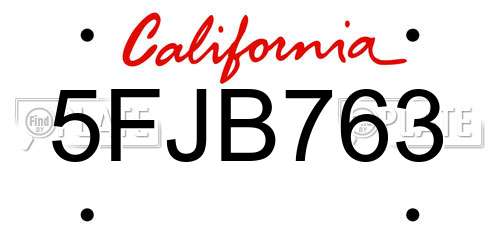 5FJB763 California License Plate