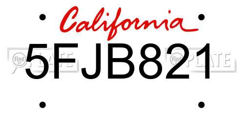 5FJB821 California License Plate