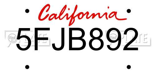 5FJB892 California License Plate