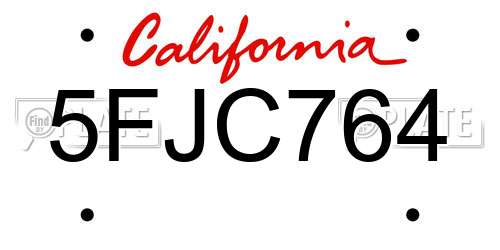 5FJC764 California License Plate