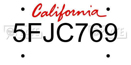 5FJC769 California License Plate