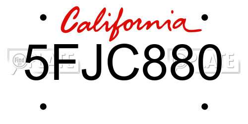 5FJC880 California License Plate