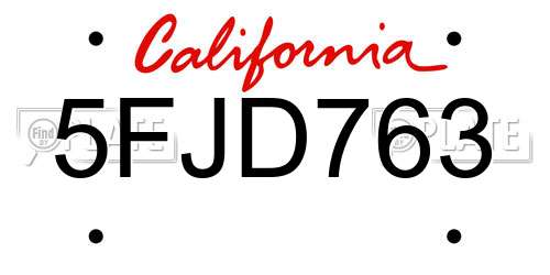 5FJD763 California License Plate