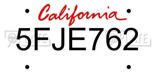 5FJE762 California License Plate
