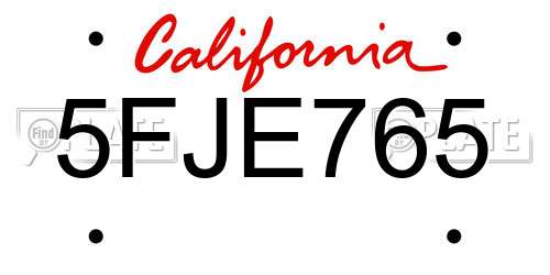 5FJE765 California License Plate