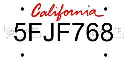 5FJF768 California License Plate