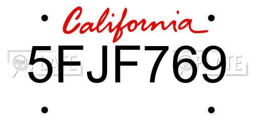 5FJF769 California License Plate
