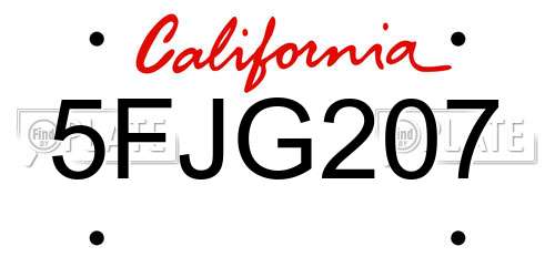 5FJG207 California License Plate