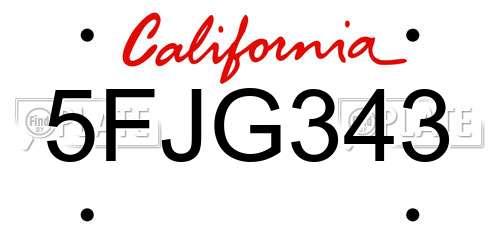 5FJG343 California License Plate