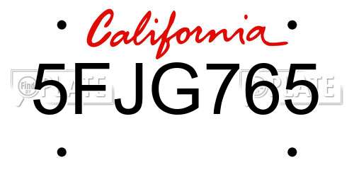 5FJG765 California License Plate
