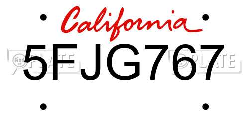5FJG767 California License Plate