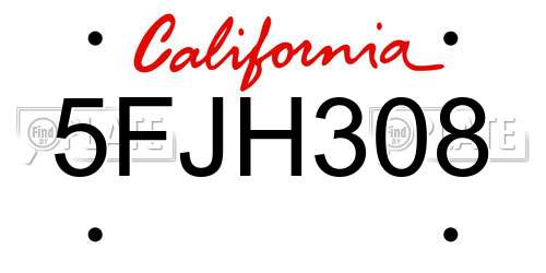 5FJH308 California License Plate
