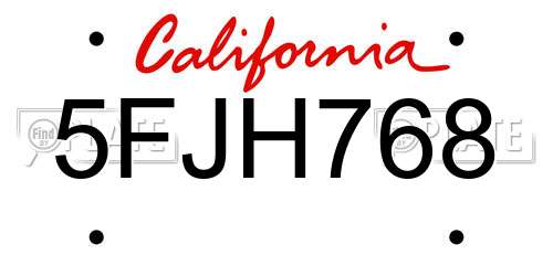 5FJH768 California License Plate