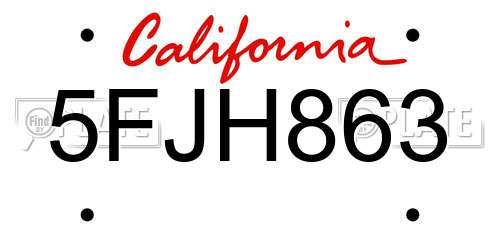 5FJH863 California License Plate