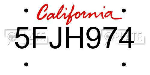 5FJH974 California License Plate