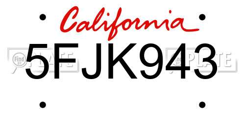 5FJK943 California License Plate