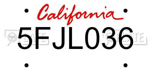 5FJL036 California License Plate