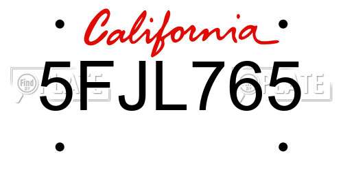 5FJL765 California License Plate