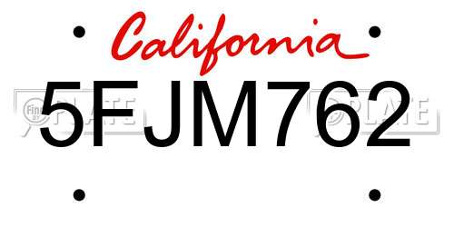 5FJM762 California License Plate