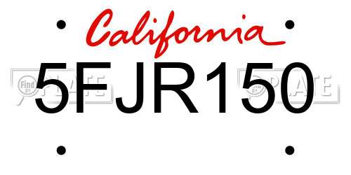 5FJR150 California License Plate