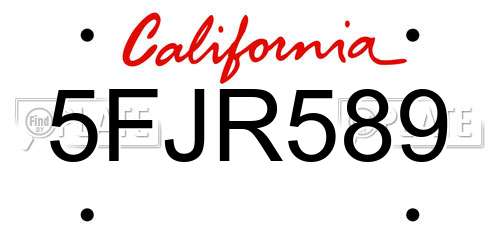 5FJR589 California License Plate