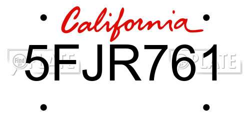 5FJR761 California License Plate