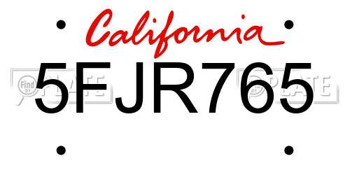 5FJR765 California License Plate