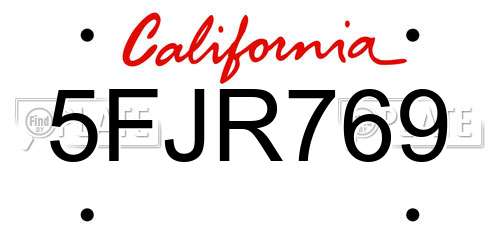 5FJR769 California License Plate